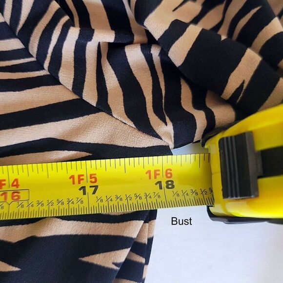Loft Open Back Zebra Animal Print Black Brown Long Sleeve Dress Size 10 - Picture 6 of 8
